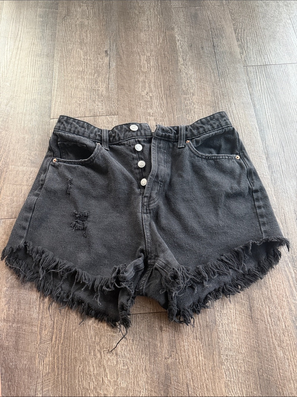 wild fable Black Distressed High-Rise Jean Shorts with Frayed Hem